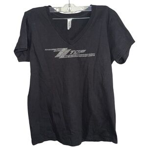 Zz Top Black V-Neck with Rhinestone Logo Sz XL